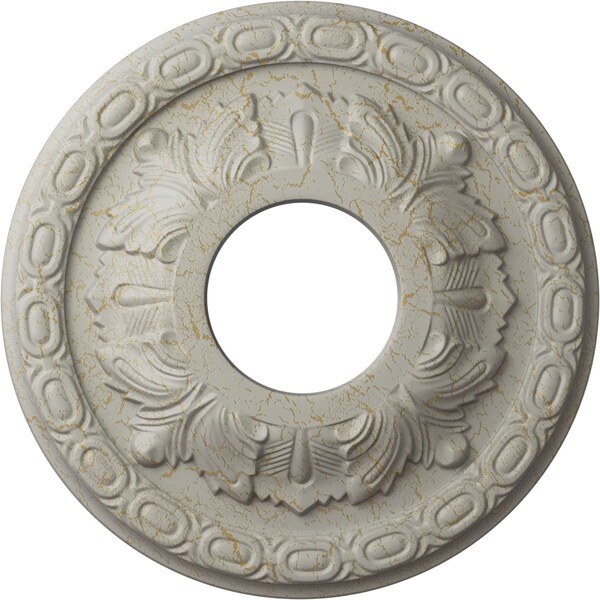 Ekena Millwork Leaf Ceiling Medallion (Canopies up to 4 3/4"), 11 3/8"OD x 3 5/8"ID x 1 1/8"P, Pot of Cream Crackle CM11LFPCC - main